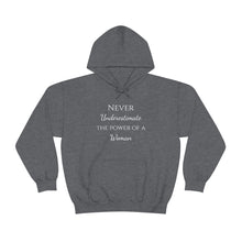 Load image into Gallery viewer, Never Underestmate the Power of a Woman Unisex Heavy Blend™ Hooded Sweatshirt