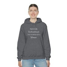 Load image into Gallery viewer, Never Underestmate the Power of a Woman Unisex Heavy Blend™ Hooded Sweatshirt